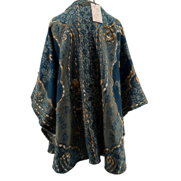 Paper Lace Womens One Size Poncho Style Cardigan Boho Embroidered  Woven Indian - Picture 8 of 13
